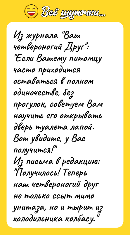 Из журнала "Ваш четвероногий Друг": "Если Вашему питомцу часто приходится