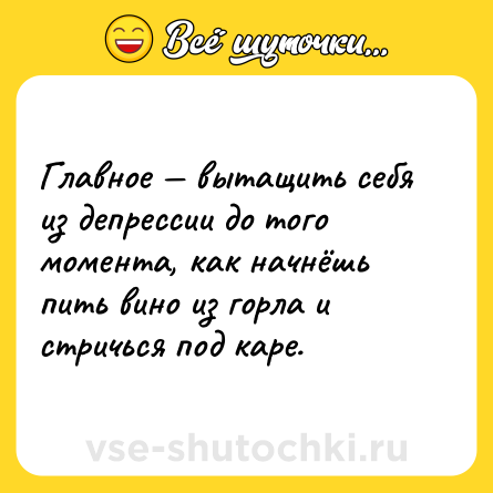 Шутка: Главное — вытащить себя из депрессии до того момента, как начнёшь пить вино из горла и стричься под каре.