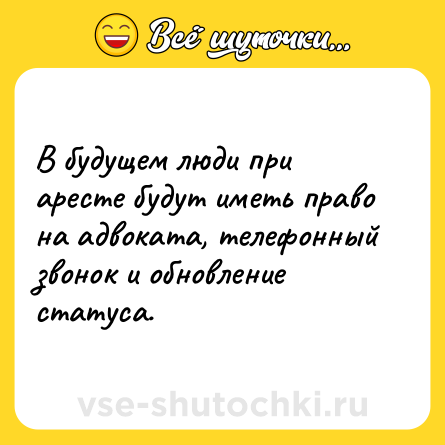 Шутка: В будущем люди при аресте будут иметь право на адвоката, телефонный звонок и обновление статуса.