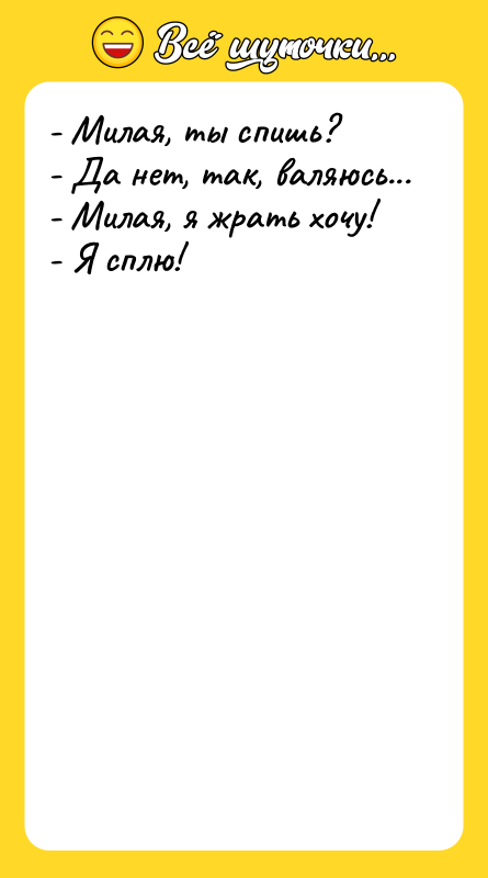 - Милая, ты спишь? - Да нет, так, валяюсь...