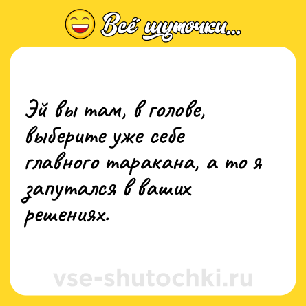 Шутка: Эй вы там, в голове, выберите уже cебе главного таракана, а то я запутался в ваших решениях.