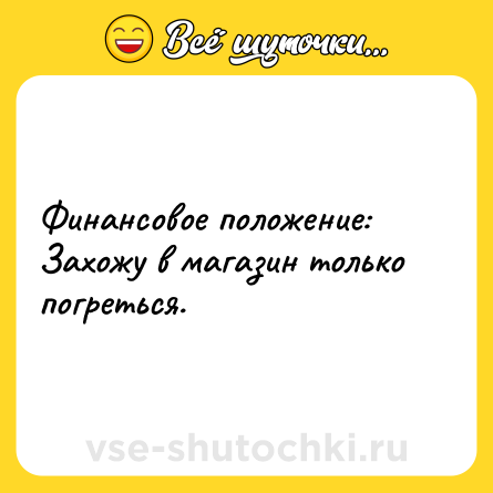 Шутка: Финансовое положение: Захожу в магазин только погреться.