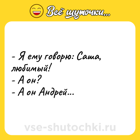 Шутка: - Я ему говорю: Саша, любимый!<br>- А он?<br>- А он Андрей...