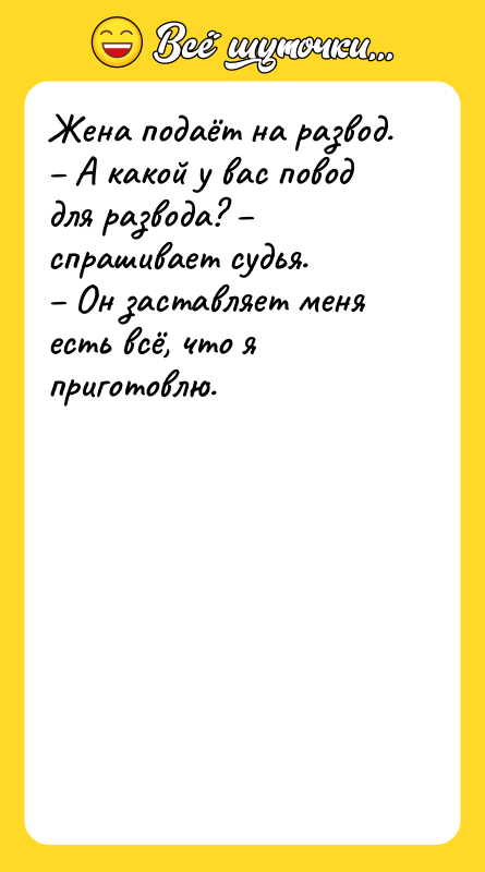 Жена подаёт на развод. – А какой у вас повод