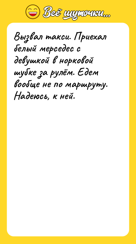 Вызвал такси. Приехал белый мерседес с девушкой в норковой шубке
