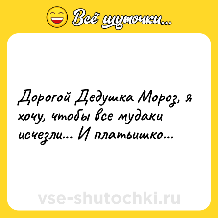 Шутка: Дорогой Дедушка Мороз, я хочу, чтобы все мудаки исчезли... И платьишко...