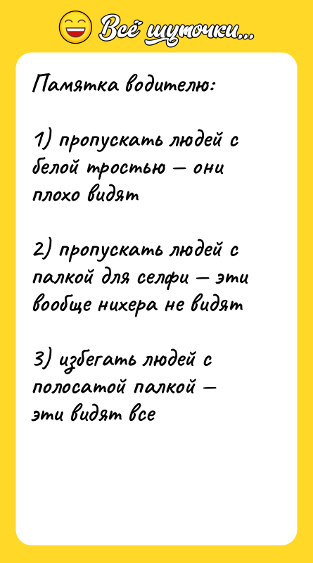 Памятка водителю: 1) пропускать людей с белой тростью