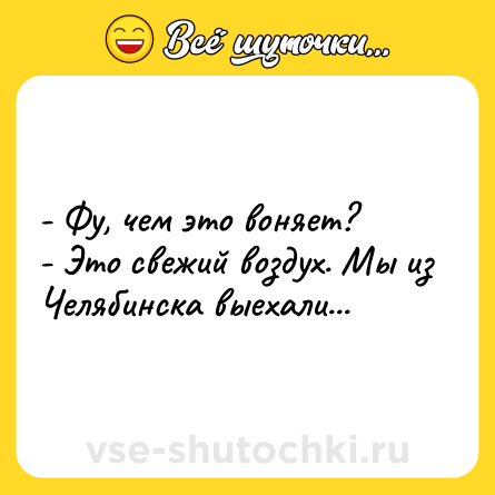 Шутка: - Фу, чем это воняет?<br>- Это свежий воздух. Мы из Челябинска выехали...