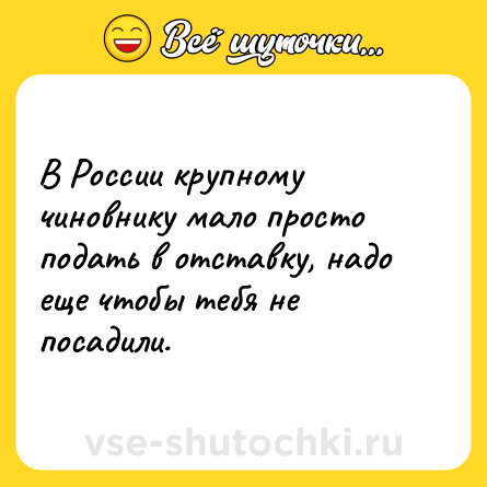 Шутка: В России крупному чиновнику мало просто подать в отставку, надо еще чтобы тебя не посадили.