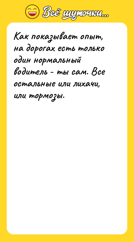 Как показывает опыт, на дорогах есть только один нормальный водитель