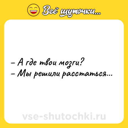 Шутка: – А где твои мозги? <br>– Мы решили расстаться…