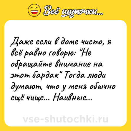 Шутка: Даже если в доме чисто, я всё равно говорю: 