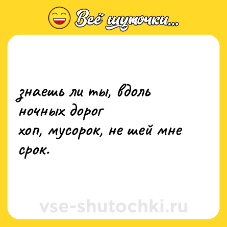 Шутка: знаешь ли ты, вдоль ночных дорог<br>хоп, мусорок, не шей мне срок.