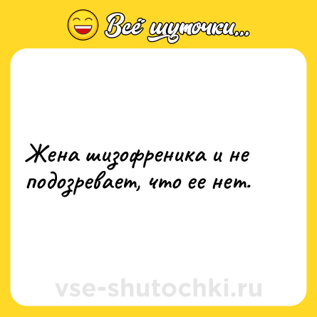 Шутка: Жена шизофреника и не подозревает, что ее нет.