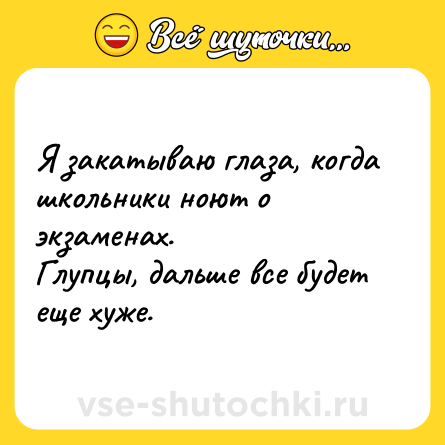 Шутка: Я закатываю глаза, когда школьники ноют о экзаменах. <br>Глупцы, дальше все будет еще хуже.