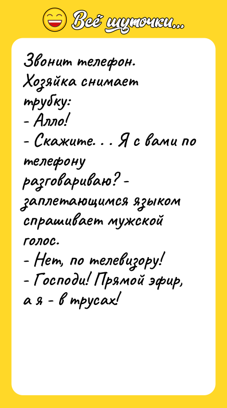 Звонит телефон. Хозяйка снимает трубку: - Алло! - Скажите. .