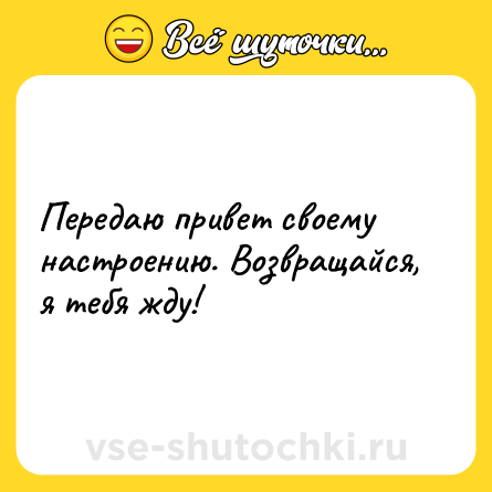 Шутка: Передаю привет своему настроению. Возвращайся, я тебя жду!