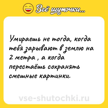 Шутка: Умираешь не тогда, когда тебя зарывают в землю на 2 метра , а когда перестаёшь сохранять смешные картинки.