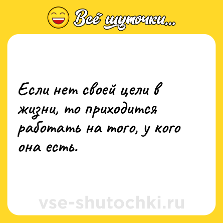 Шутка: Если нет своей цели в жизни, то приходится работать на того, у кого она есть.