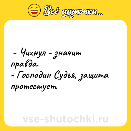 Шутка:  - Чихнул - значит правда. <br>- Господин Судья, защита протестует.  