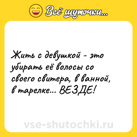 Шутка: Жить с девушкой - это убирать её волосы со своего свитера, в ванной, в тарелке... ВЕЗДЕ!