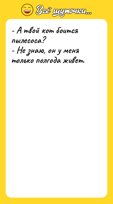 - А твой кот боится пылесоса? - Не