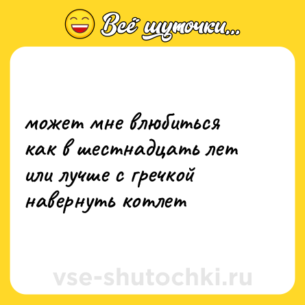 Шутка: может мне влюбиться <br>как в шестнадцать лет <br>или лучше с гречкой <br>навернуть котлет