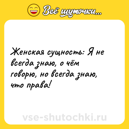 Шутка: Женская сущность: Я не всегда знаю, о чём говорю, но всегда знаю, что права!
