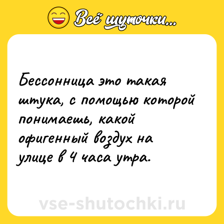 Шутка: Бессонница это такая штука, с помощью которой понимаешь, какой офигенный воздух на улице в 4 часа утра.