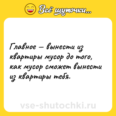 Шутка: Главное — вынести из квартиры мусор до того, как мусор сможет вынести из квартиры тебя.