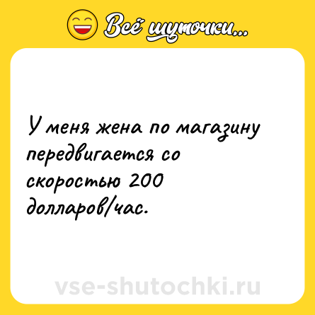 Шутка: У меня жена по магазину передвигается со скоростью 200 долларов/час.