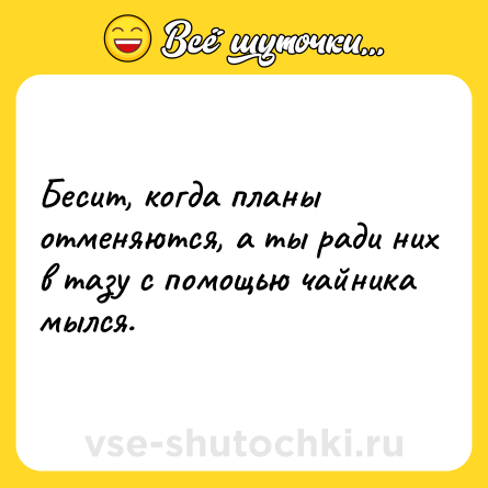 Шутка: Бесит, когда планы отменяются, а ты ради них в тазу с помощью чайника мылся.