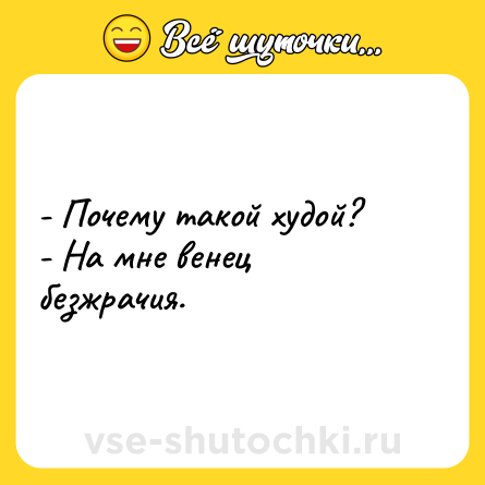 Шутка: - Почему такой худой?<br>- На мне венец безжрачия.