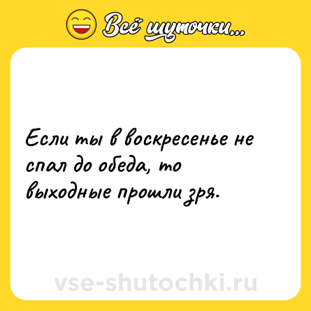 Шутка: Если ты в воскресенье не спал до обеда, то выходные прошли зря.