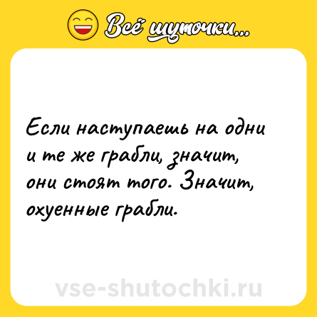 Шутка: Если наступаешь на одни и те же грабли, значит, они стоят того. Значит, охуенные грабли.