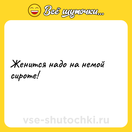 Шутка: Женится надо на немой сироте!