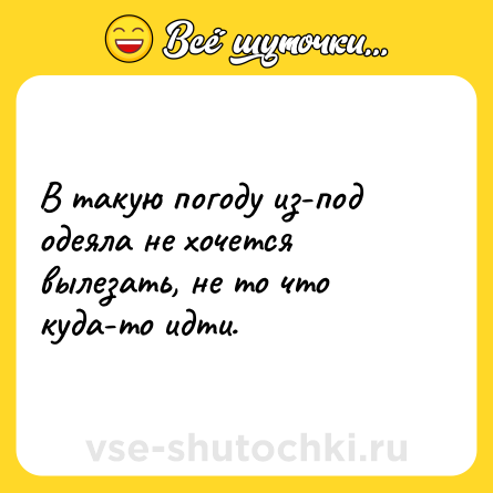 Шутка: В такую погоду из-под одеяла не хочется вылезать, не то что куда-то идти.