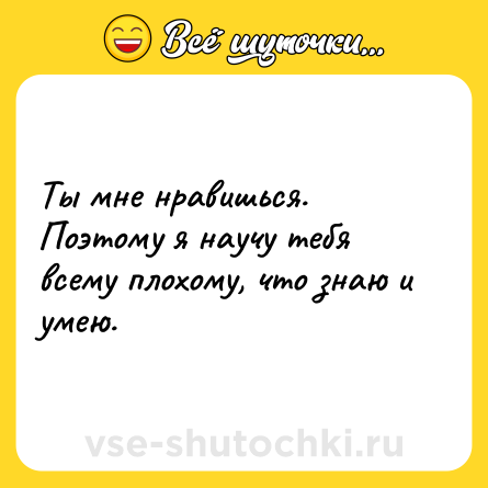 Шутка: Ты мне нравишься. Поэтому я научу тебя всему плохому, что знаю и умею.
