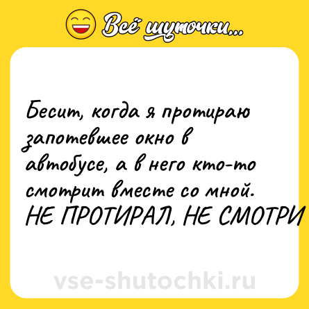 Шутка: Бесит, когда я протираю запотевшее окно в автобусе, а в него кто-то смотрит вместе со мной. НЕ ПРОТИРАЛ, НЕ СМОТРИ