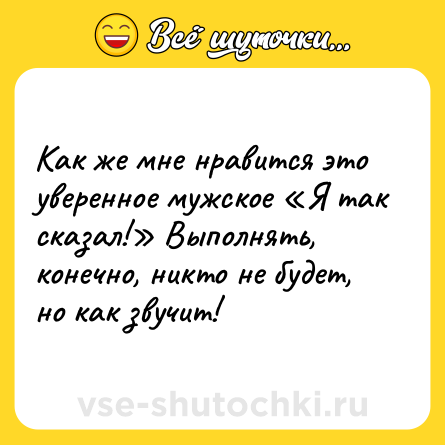 Шутка: Как же мне нравится это уверенное мужское «Я так сказал!» Выполнять, конечно, никто не будет, но как звучит!