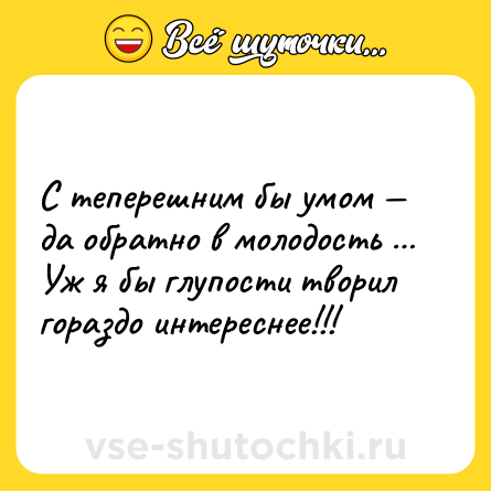 Шутка: С теперешним бы умом — да обратно в молодость … Уж я бы глупости творил гораздо интереснее!!!