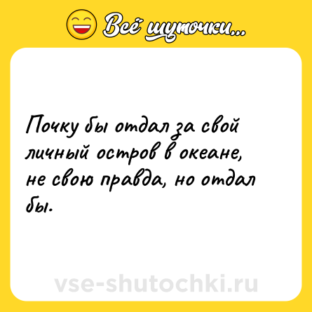 Шутка: Почку бы отдал за свой личный остров в океане, не свою правда, но отдал бы.