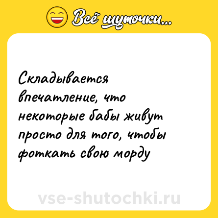 Шутка: Складывается впечатление, что некоторые бабы живут просто для того, чтобы фоткать свою морду