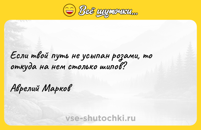 Цитата: Если твой путь не усыпан розами, то откуда на нем столько шипов? Аврелий Марков