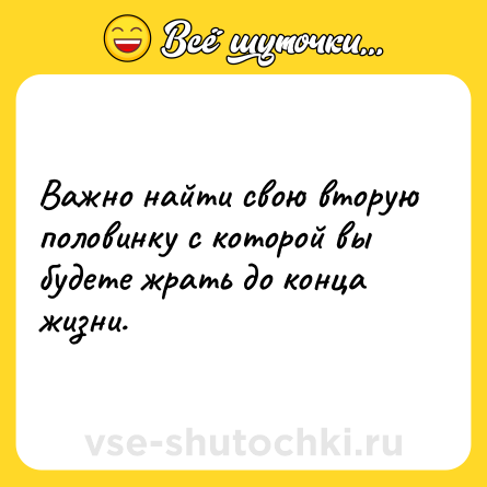 Шутка: Важно найти свою вторую половинку с которой вы будете жрать до конца жизни.