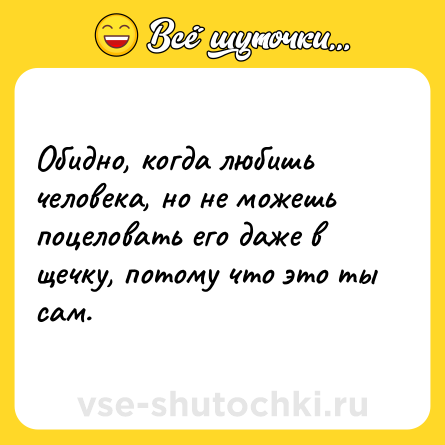 Шутка: Обидно, когда любишь человека, но не можешь поцеловать его даже в щечку, потому что это ты сам.