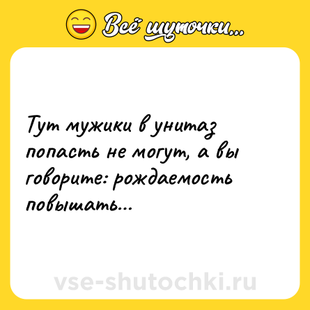 Шутка: Тут мужики в унитаз попасть не могут, а вы говорите: рождаемость повышать…