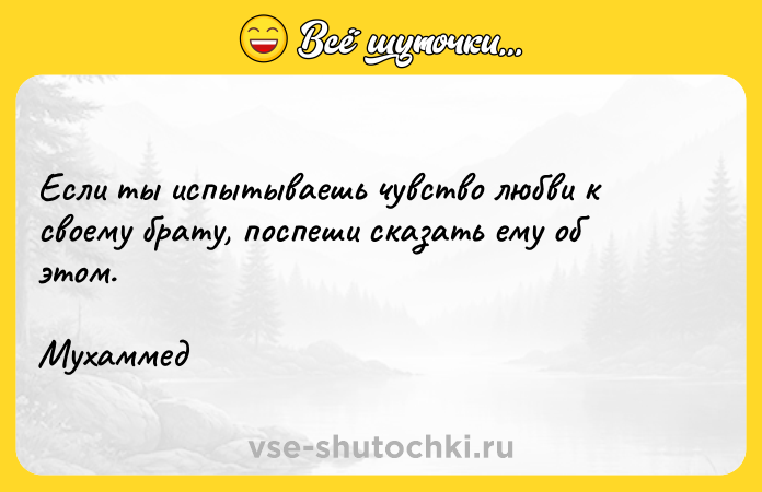 Цитата: Если ты испытываешь чувство любви к своему брату, поспеши сказать ему об этом.Мухаммед
