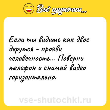 Шутка: Если ты видишь как двое дерутся - прояви человечность... Поверни телефон и снимай видео горизонтально.