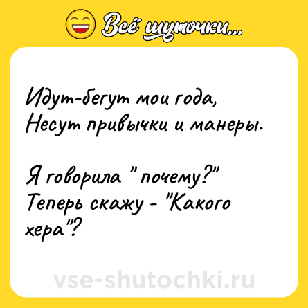 Шутка: Идут-бегут мои года,  <br>Несут привычки и манеры.  <br>Я говорила 